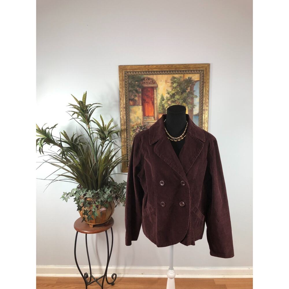 Old Navy Corduroy Double-Breasted Jacket Womens 1X‎ Brown Preppy Notched Collar